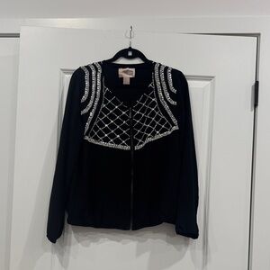 Forever 21 Black and Silver Embellished Beaded Bomber Jacket